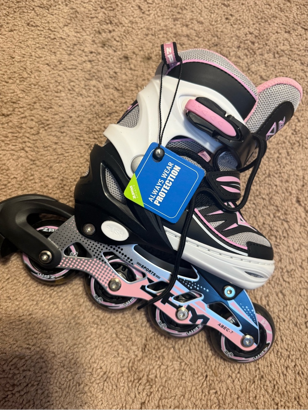 Black Pink White Kids Adjustable Inline Skates